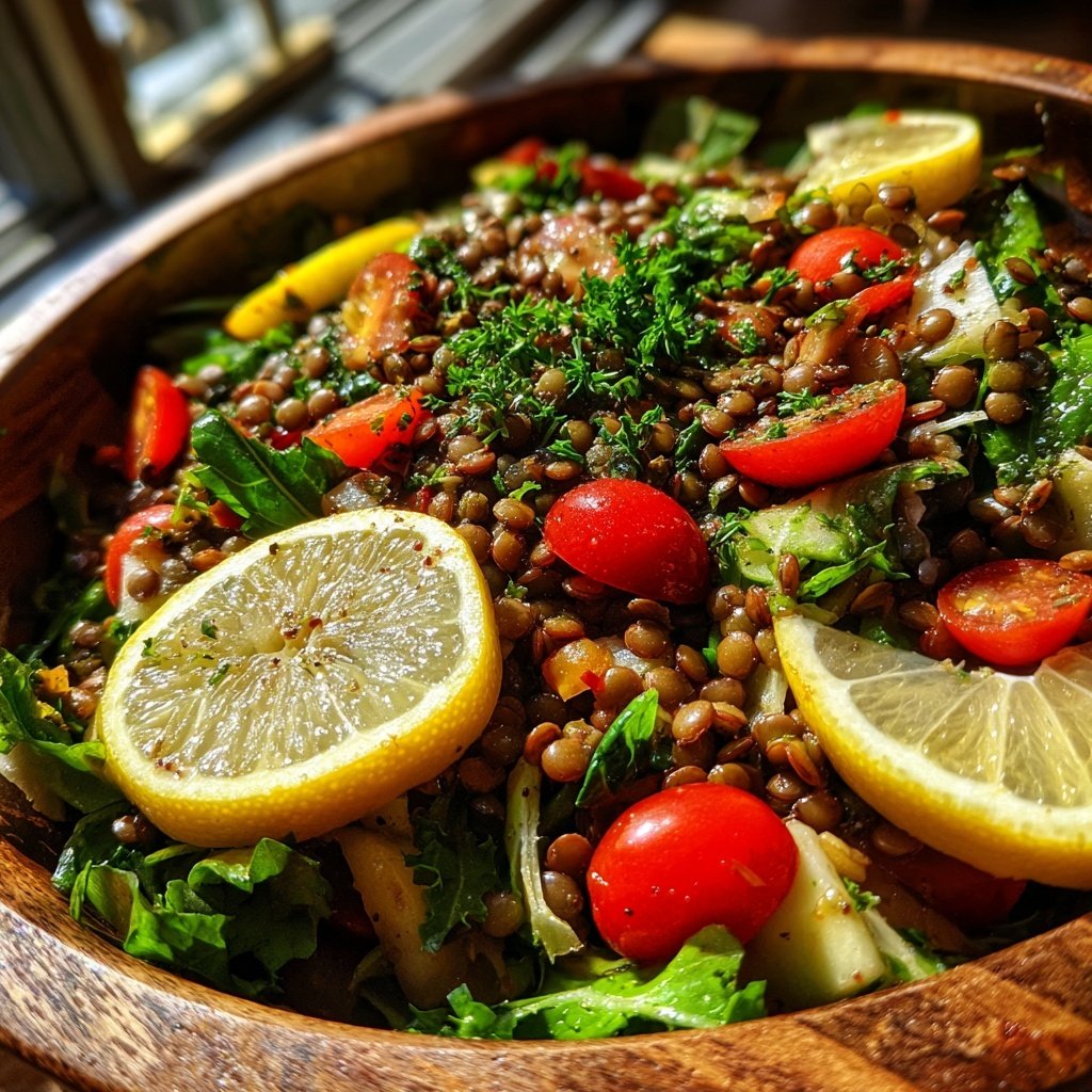 Healthy Lunch Lentil Salad with Lemon