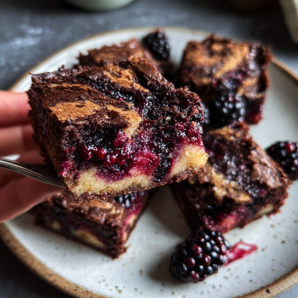 Cottage Cheese Brownies with Blackberry Swirl