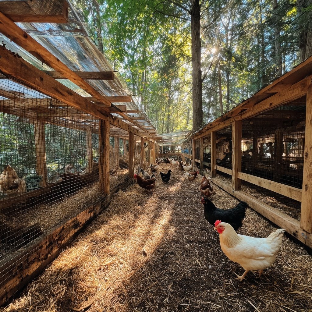 Spacious Chicken Run With Shade Cover