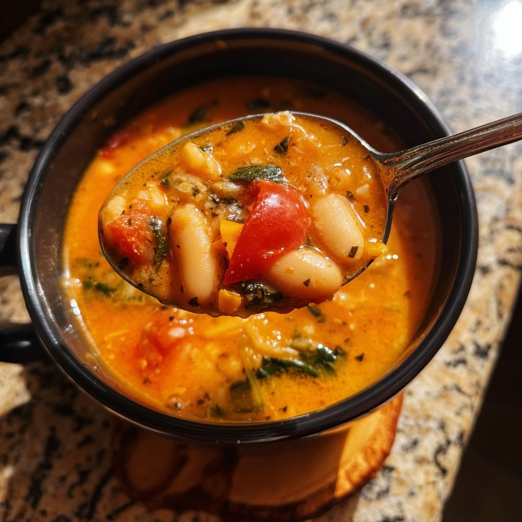 Healthy Crockpot Tomato Basil White Bean Soup