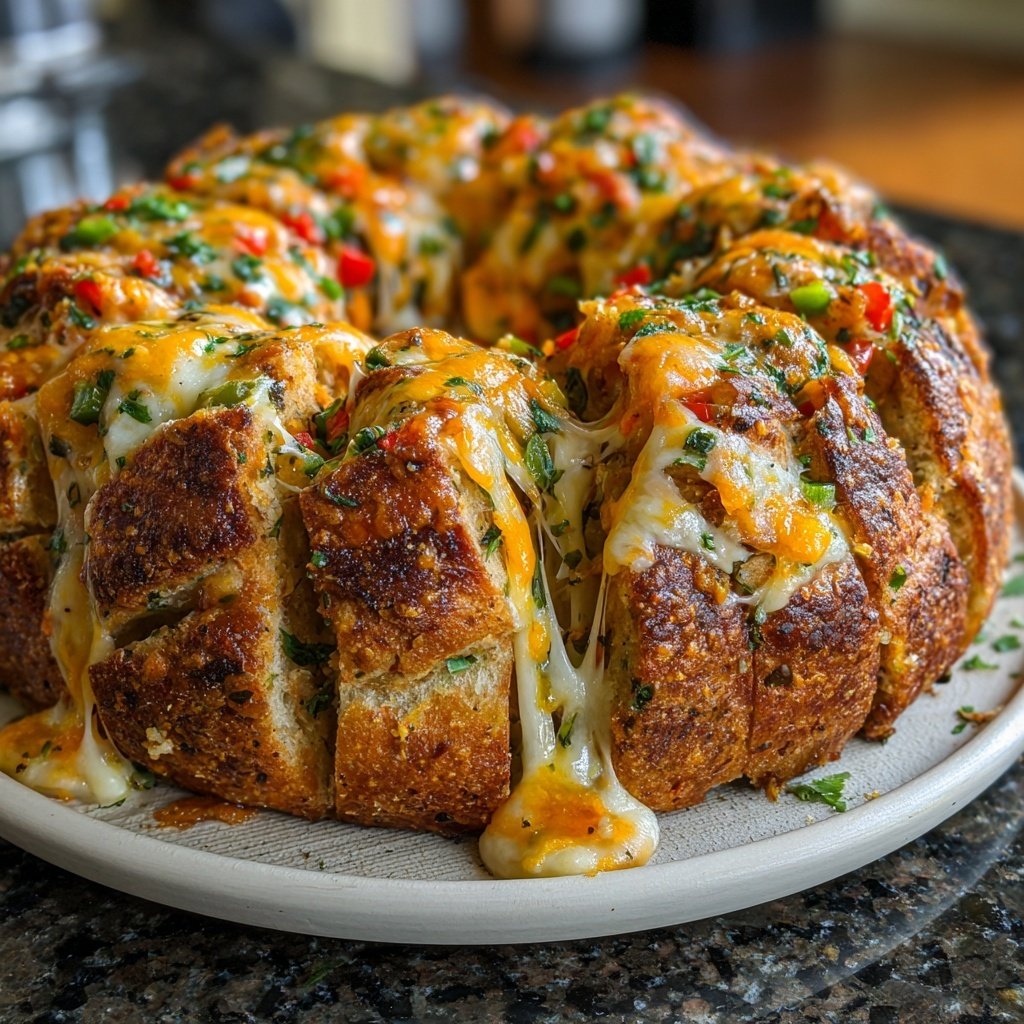 Super Bowl Cheesy Veggie Pull Apart Bread