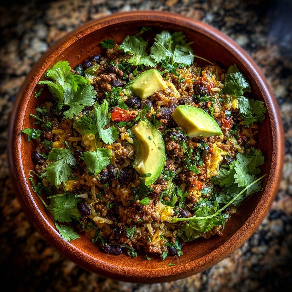 Ground Beef And Black Bean Rice Bowl